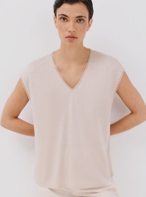 Polera Bordada con Efecto Lino