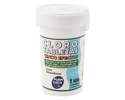Cloro tableta piscina 1 kg 5 efectos Pura tech