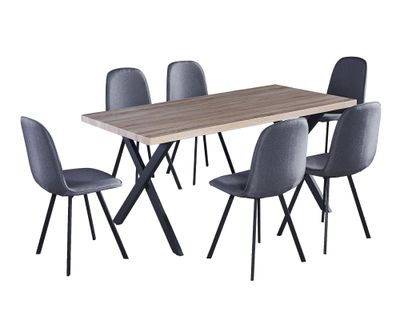 Imagen 2 del producto Comedor 6 sillas Tomasa natural/gris 75x160x80 cm