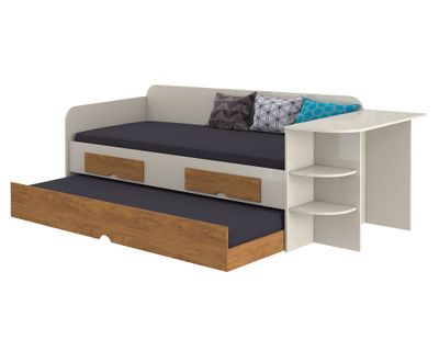 Imagen 2 del producto Cama sofá auxiliar 1.5 plazas + escritorio blanco/nogal Decocasa