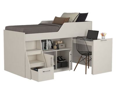 Imagen 2 del producto Cama multifuncional 1,5 plazas con escritorio blanco Decocasa