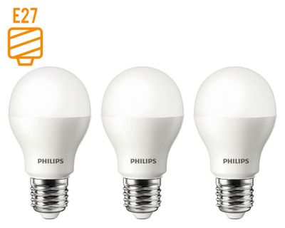 Ampolleta LED 12W E27 luz fría 3 unidades Philips.