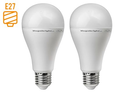 Ampolleta bright LED 15W E27 luz fría A65 2 unidades Megabright.