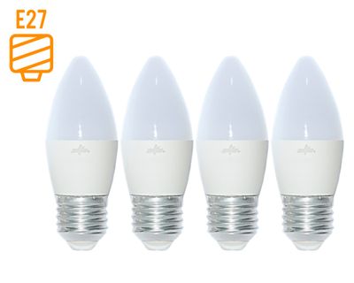 Pack 4 ampolletas Led 6W E27 luz cálida Vela