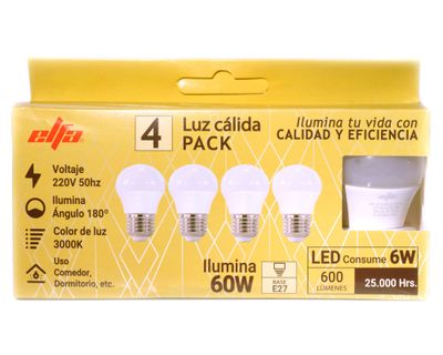 Imagen 2 del producto Pack 4 ampolletas Led 6W E27 luz cálida Globo G45