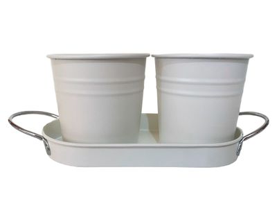 Set 2 maceteros + bandeja crema