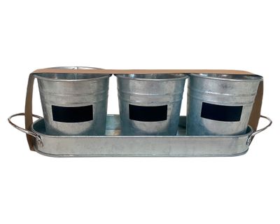 Set 3 maceteros pizarra + bandeja vintage