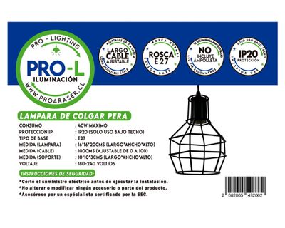 Imagen 2 del producto Lámpara colgar E27 1L Pera negro