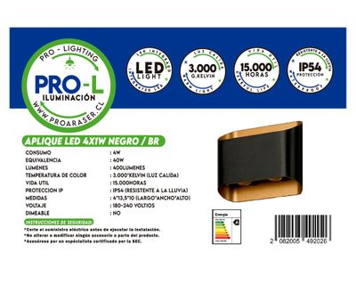 Imagen 2 del producto Aplique LED 1W 4L luz cálida negro/bronce