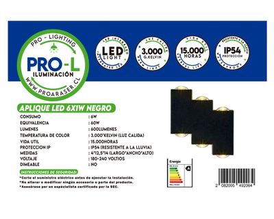 Imagen 2 del producto Aplique LED 1W E27 6L luz cálida AN negro