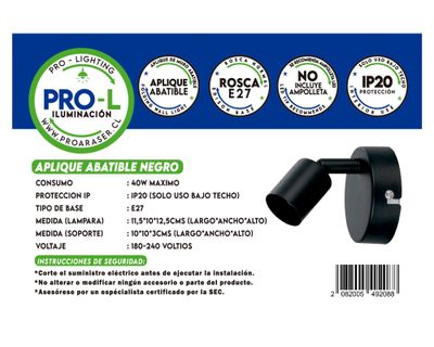 Imagen 2 del producto Aplique abatible negro E27 1L