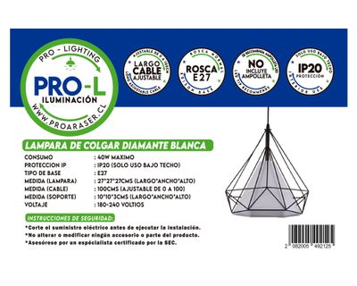 Imagen 2 del producto Lámpara colgar E27 1L Diamante blanco/negro