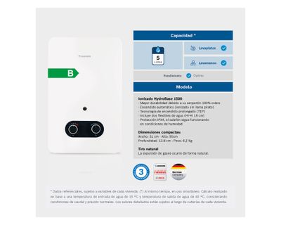 Imagen 2 del producto Calefont HYDROBASE 1500 5 litros Tiro Natural Gas Licuado