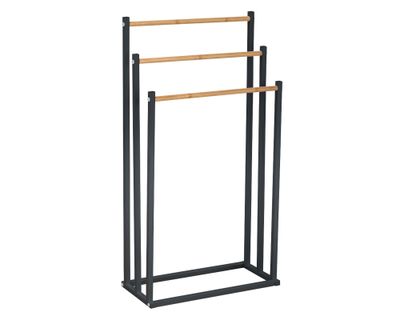 Colgador de toallas bambú/negro 45x22x85 cm