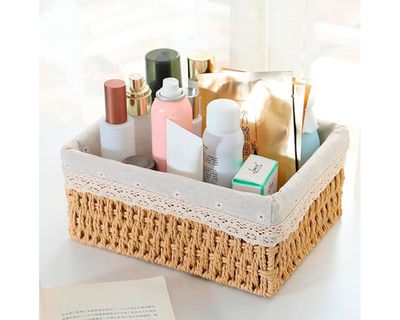 Imagen 2 del producto Canasto organizador con tela S beige 8x21x14 cm