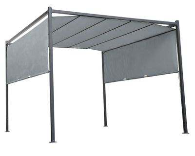 Pérgola metálica con cortinas gris 230x300x300 cm
