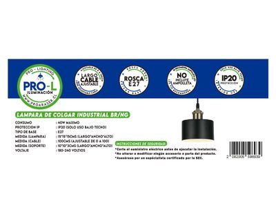 Imagen 2 del producto Lámpara colgar E27 1L Industrial negro