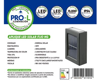 Imagen 2 del producto Aplique LED solar 2L luz cálida negro