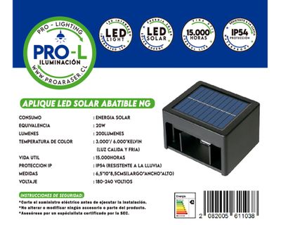 Imagen 2 del producto Aplique LED solar 2L abatible negro