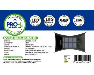 Imagen 2 del producto Aplique LED solar 2L Deco negro