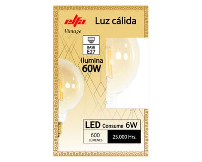 Imagen 2 del producto Ampolleta led 6W E27 luz cálida G95 Filamento