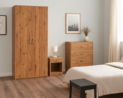 Imagen 2 del producto Combo Clóset 2 puertas + Cómoda 3 cajones + Velador 1 cajón café claro