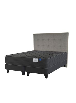 Cama Europea Top Grafito Black 2 Plazas Box Base Dividida + Respaldo Desing Gris