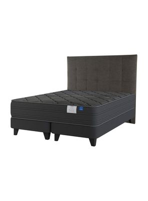 Cama Europea Top Grafito Black King + Respaldo Desing Grafito