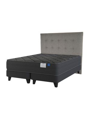 Cama Europea Top Grafito Black King + Respaldo Desing Gris