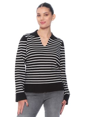 Sweater Manga Larga Listado Escote V Corte Rayas