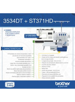 Imagen 2 del producto Combo Overlock 3534DT + Máquina de Coser ST371HD