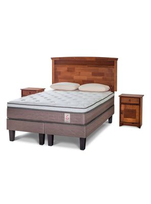 Cama Europea New Style 6 2 Plazas Base Dividida + Set Veneto + Almohadas Memory Max