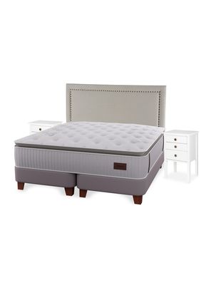 Cama Europea Heritage Súper King 200x200 cm+ Respaldo Tachas + Vel Roma