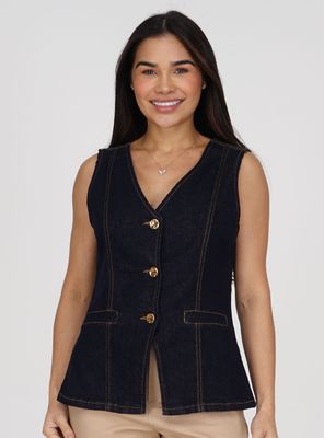 Blusa Denim Cuello en V