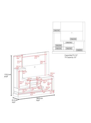 Imagen 2 del producto Estante TV 55' Alcaceres 180x172.2x41.5 cm Nogal y Miel
