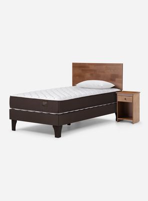 Cama Europea Ergo T 1.5 Plazas + Set Muebles Tabor Café + Almohada