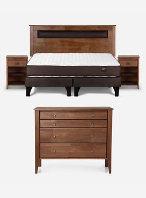 Cama Europea Ergo T Base Dividida 2 Plazas + Set de Muebles