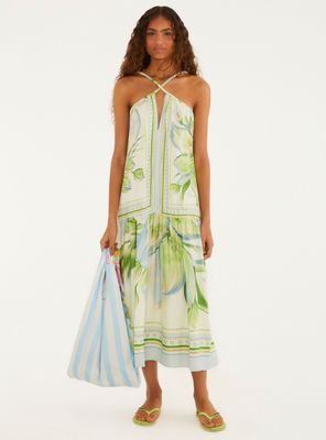 Vestido Largo Halter Cruzado con Diseño Floral