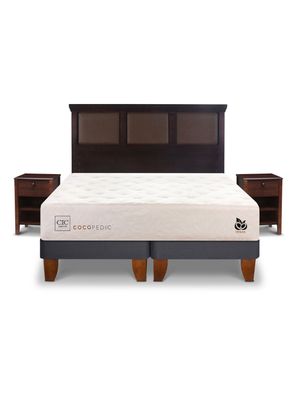 Cama Europea Cocopedic 2 Plazas Base Dividida + Set Muebles New Torino Chocolate