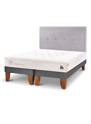 Cama Europea King Cocopedic Base Dividida + Respaldo Gris
