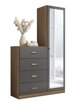 Cómoda 1 Puerta Espejo 6 Cajones Jatoba Grafito