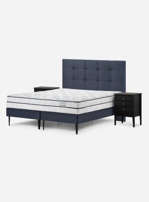 Cama Europea Autonomy 2 Plazas Base Dividida + Respaldo + 2 Veladores