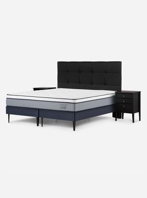 Cama Europea Indie 2 Plazas Base Dividida + Set Muebles Issey