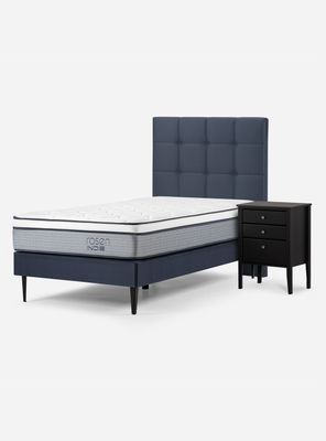 Cama Europea Indie 1.5 Plazas + Velador + Respaldo Issey