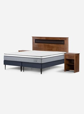 Cama Europea Indie 2 Plazas Base Dividida + Set Muebles Ferrara