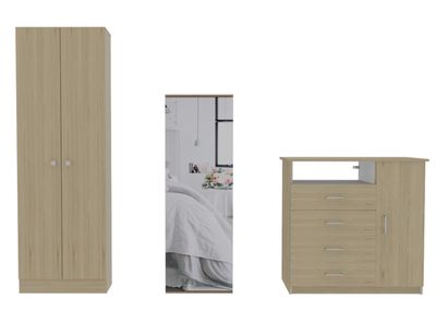 Clóset 2P + Cómoda 4C + Zapatero Leto con Espejo Rovere Blanco