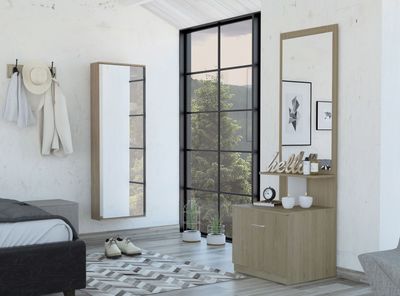 Imagen 2 del producto Zapatero Leto con Espejo + Velador Multifuncional Rovere Blanco