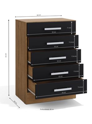 Imagen 2 del producto Cómoda Carla 5 Cajones Freijó Negro