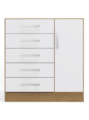 Cómoda Beatriz 5 Cajones 1 Puerta Freijó Blanco