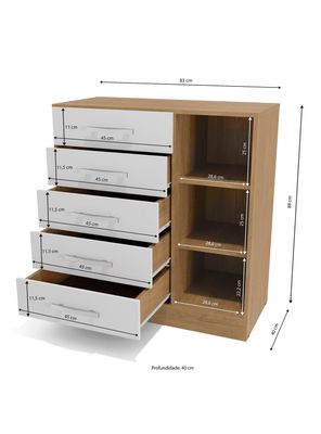 Imagen 2 del producto Cómoda Beatriz 5 Cajones 1 Puerta Freijó Blanco